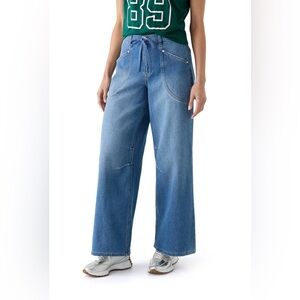 Women's Blue Mid-Rise Wide-Leg Jeans